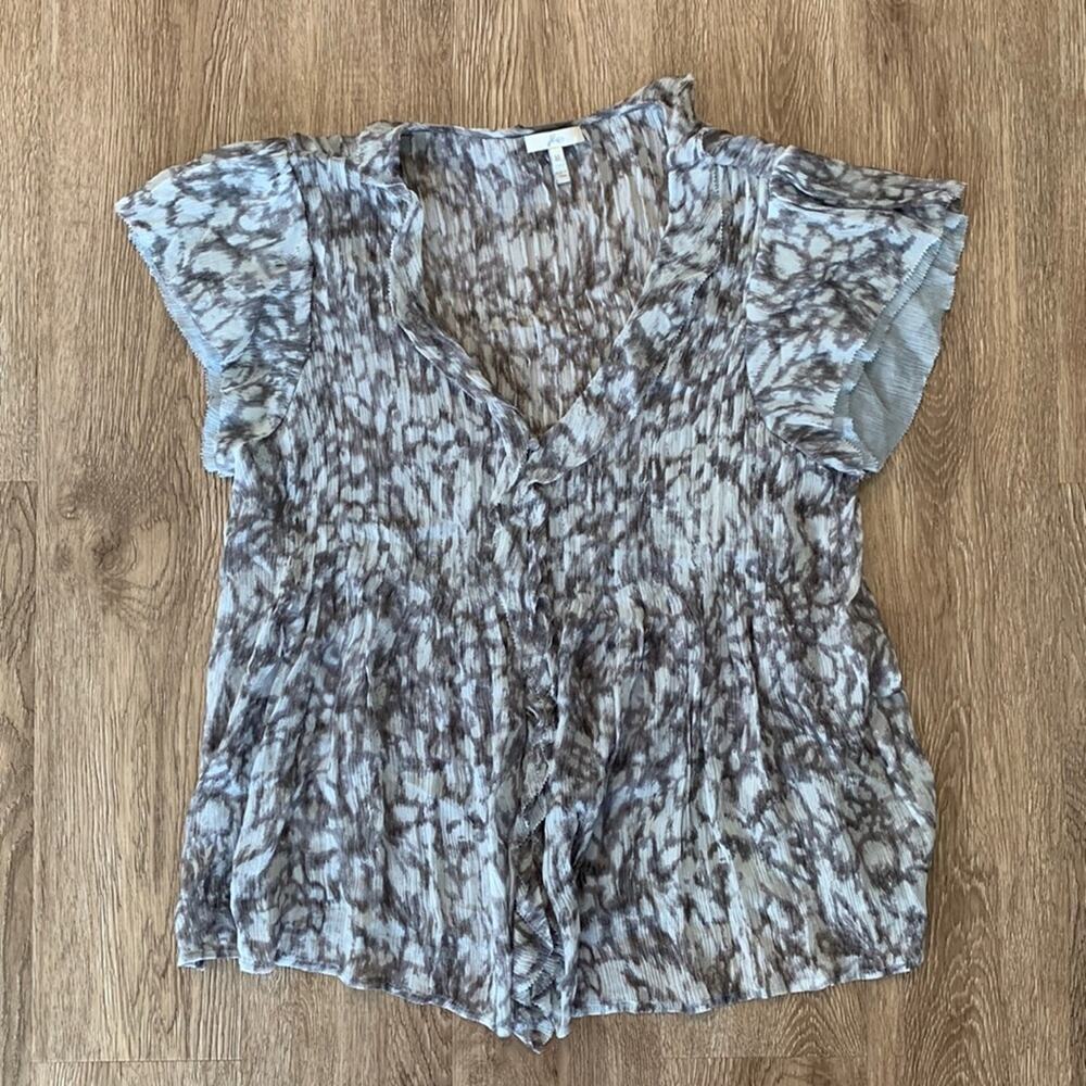 Joie Sheer V-Neck Short Sleeve Grey Print Blouse‎ Size Medium